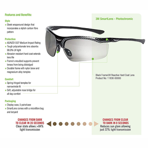 3M 13407-00000-5 Smart Lens Protective Eyewear, Photochromatic Lens