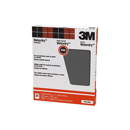 3M 99419 Wet-Or-Dry Sandpaper 600 Grit, 25 Sheets