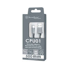 Load image into Gallery viewer, SilverStone CPU01C-500 Reversible USB-A to Reversible Micro-B cable